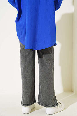 Paça Yanı Taşlı Kot Pantolon Füme - Pantolon