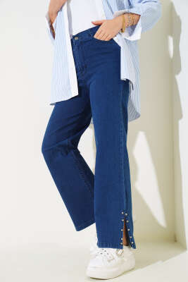 Paça Yanı Taşlı Kot Pantolon Lacivert - 500-700 TL Ürünler