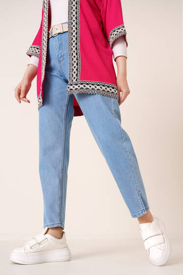 Paça Yırtmaçlı Jean Pantolon Açık Mavi - Pantolon