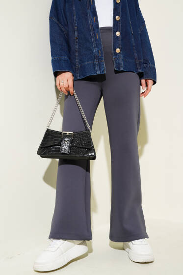 Paça Yırtmaçlı Scuba Pantolon Füme - Pantolon