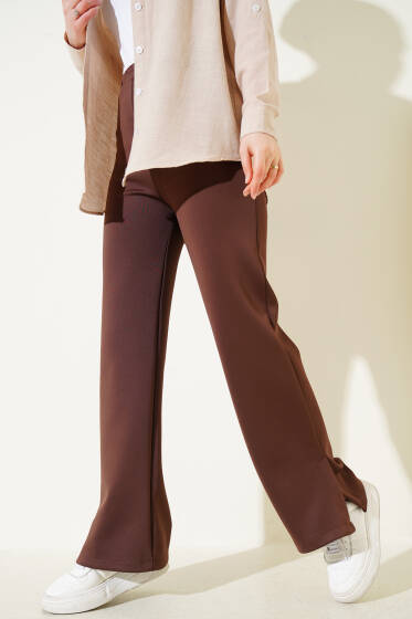 Paça Yırtmaçlı Scuba Pantolon Kahve - Pantolon