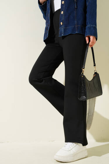 Paça Yırtmaçlı Scuba Pantolon Siyah - Pantolon