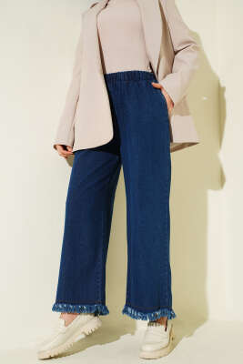 Paçası Püsküllü Bel Lastikli Kot Pantolon Mavi - TEGOE