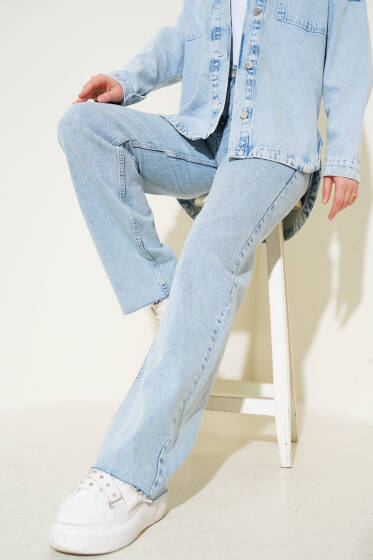 Paçası Püsküllü Palazzo Kot Pantolon Kar Açık - Pantolon