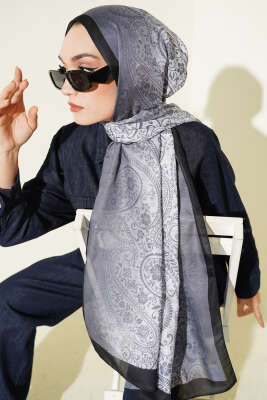 Paisley Çiçek Desen Şal Antrasit - Başörtüsü