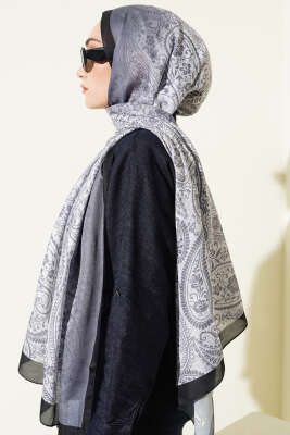 Paisley Çiçek Desen Şal Antrasit - Başörtüsü