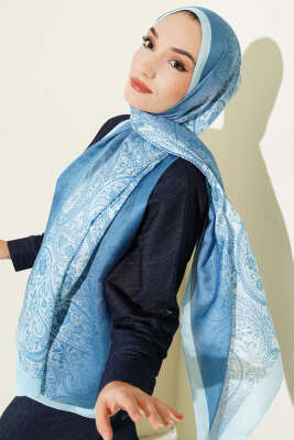 Paisley Çiçek Desen Şal Bebe Mavi 