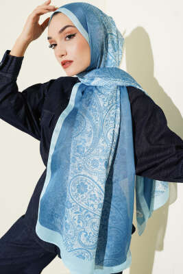 Paisley Çiçek Desen Şal Bebe Mavi - Başörtüsü