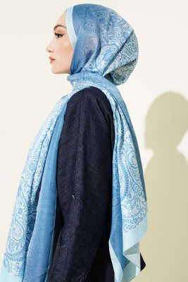 Paisley Çiçek Desen Şal Bebe Mavi - Başörtüsü