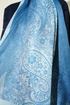 Paisley Çiçek Desen Şal Bebe Mavi - Başörtüsü