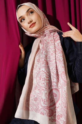 Paisley Çiçek Desen Şal Bej - Başörtüsü