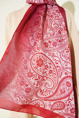 Paisley Çiçek Desen Şal Bordo - Başörtüsü