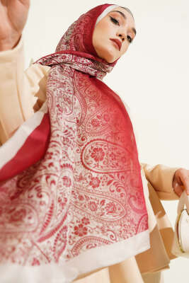 Paisley Çiçek Desen Şal Bordo Bej 