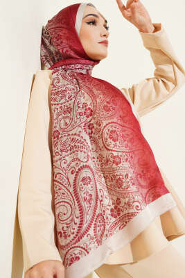Paisley Çiçek Desen Şal Bordo Bej - Başörtüsü