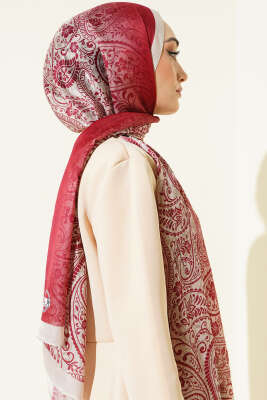 Paisley Çiçek Desen Şal Bordo Bej - Başörtüsü