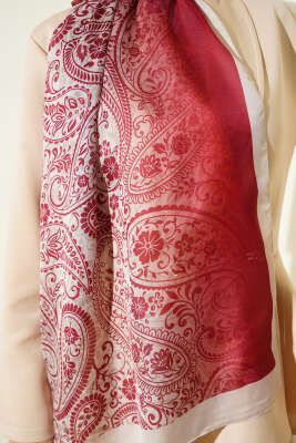 Paisley Çiçek Desen Şal Bordo Bej - Başörtüsü