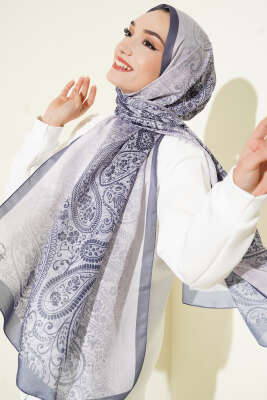 Paisley Çiçek Desen Şal Füme - Başörtüsü