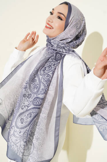 Paisley Çiçek Desen Şal Füme - Başörtüsü