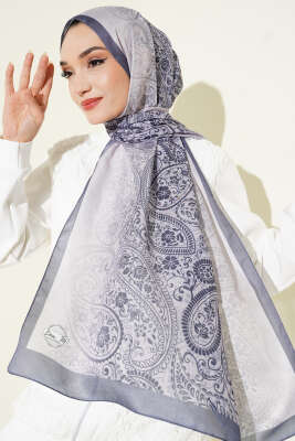 Paisley Çiçek Desen Şal Füme - Başörtüsü
