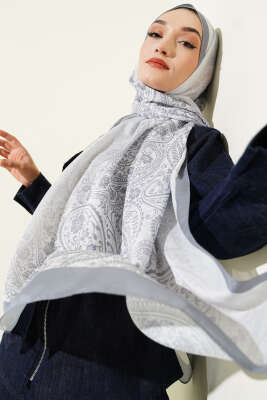 Paisley Çiçek Desen Şal Gri 