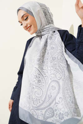 Paisley Çiçek Desen Şal Gri - Başörtüsü