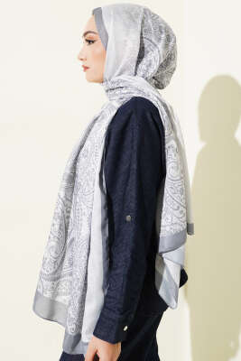 Paisley Çiçek Desen Şal Gri - Başörtüsü