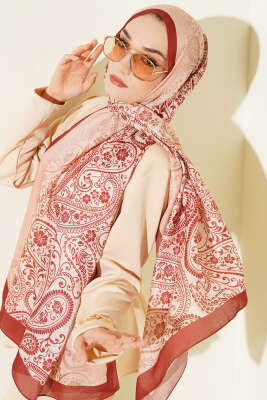 Paisley Çiçek Desen Şal Kiremit 