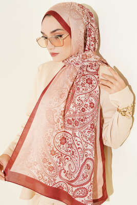 Paisley Çiçek Desen Şal Kiremit - Başörtüsü