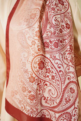 Paisley Çiçek Desen Şal Kiremit - Başörtüsü