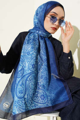Paisley Çiçek Desen Şal Lacivert 