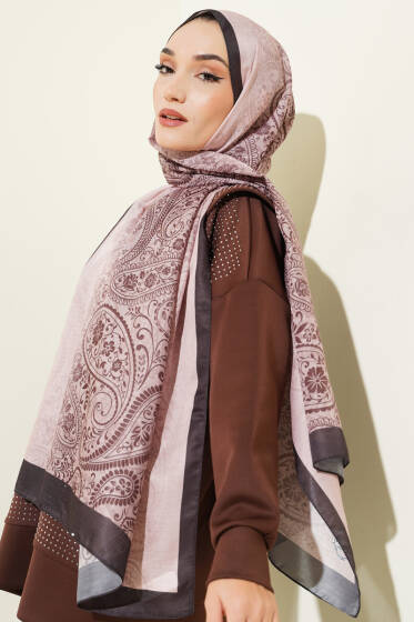 Paisley Çiçek Desen Şal Siyah - Başörtüsü
