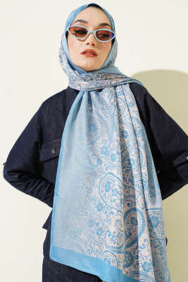 Paisley Çiçek Desen Şal Soft Mavi - MODA KAPRİS
