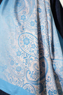 Paisley Çiçek Desen Şal Soft Mavi - Başörtüsü