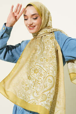 Paisley Çiçek Desen Şal Yağ Yeşili - MODA KAPRİS