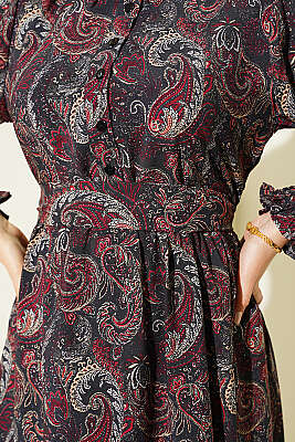 Paisley Desen Bilek Gipeli Elbise Siyah - Elbise