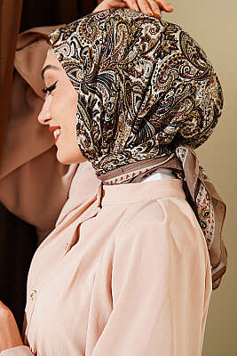 Paisley Desen Elegance Eşarp Açık Vizon - Başörtüsü
