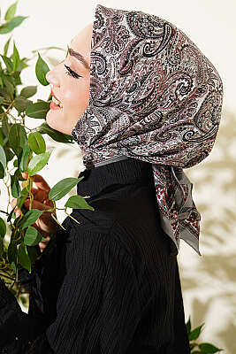 Paisley Desen Elegance Eşarp Gri 