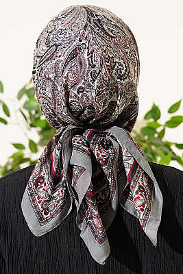 Paisley Desen Elegance Eşarp Gri - Başörtüsü