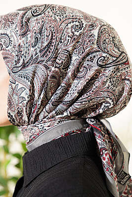 Paisley Desen Elegance Eşarp Gri - Başörtüsü