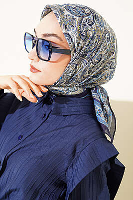 Paisley Desen Elegance Eşarp İndigo - Başörtüsü