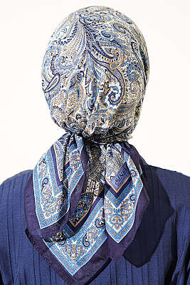 Paisley Desen Elegance Eşarp İndigo - Başörtüsü