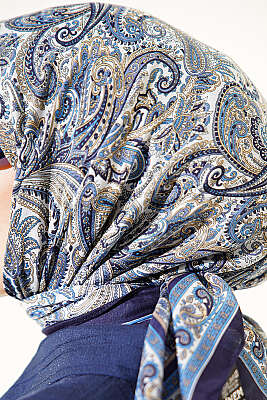 Paisley Desen Elegance Eşarp İndigo - Başörtüsü