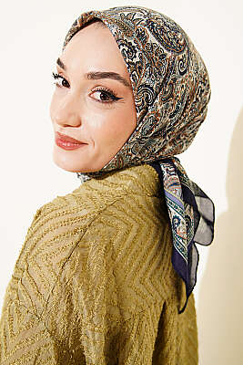 Paisley Desen Elegance Eşarp Lacivert - Başörtüsü