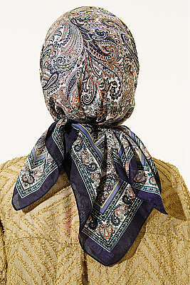 Paisley Desen Elegance Eşarp Lacivert - Başörtüsü