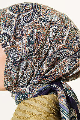 Paisley Desen Elegance Eşarp Lacivert - Başörtüsü