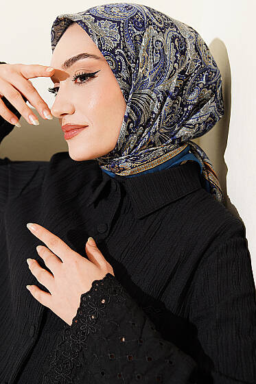 Paisley Desen Elegance Eşarp Petrol Yeşili - Başörtüsü
