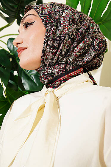 Paisley Desen Elegance Eşarp Siyah - Başörtüsü