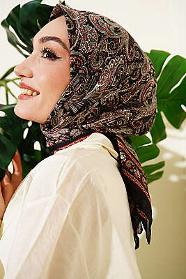 Paisley Desen Elegance Eşarp Siyah - Başörtüsü
