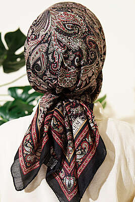 Paisley Desen Elegance Eşarp Siyah - Başörtüsü