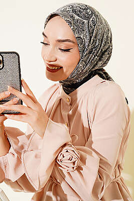 Paisley Desen Elegance Eşarp Siyah Ekru - SİNEM EŞARP